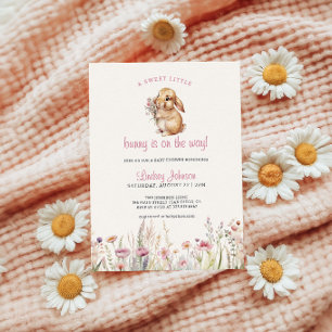 Invitation Petit Lapin Doux Sur Le Chemin Baby shower