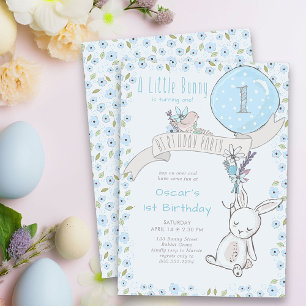 Invitation Petit Lapin et Bleu Balloon N'importe quel âge Gar