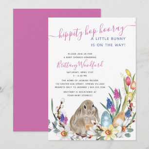 Invitation Petit Lapin et Fête de Naissance de Bébé Fleur de