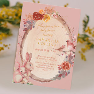 Invitation Petit Lapin Fille Baby shower de bois