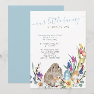 Invitation Petit Lapin Fleur de Printemps et Lapin 1er Annive