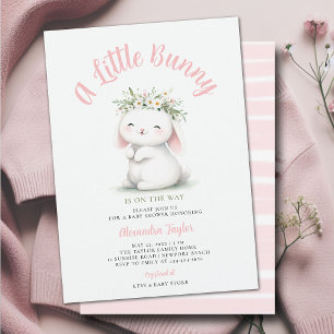 Invitation Petit Lapin Fleurs sauvages Wreath Baby Girl Douch
