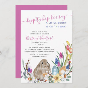 Invitation Petit lapin lapin et Baby shower à fleurs de print