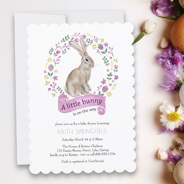 Invitation Petit Lapin Lilac Baby shower fille (Invitation from my Little Bunny & Little Lamb Baby Shower collection - perfect for Spring or Easter)