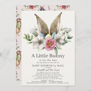 Invitation Petit lapin oreille Baby shower rose floral par co