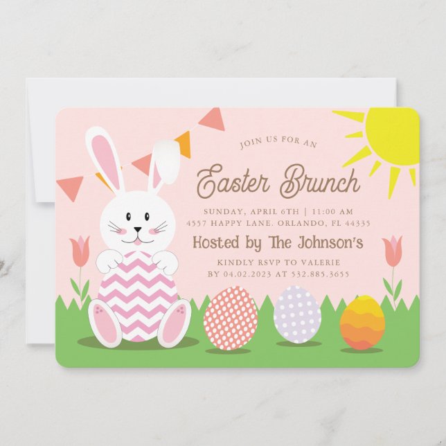 Invitation Petit Lapin Paques Fete Brunch  (Devant)