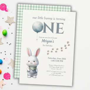 Invitation Petit Lapin Turning One Blue Boys 1er anniversaire