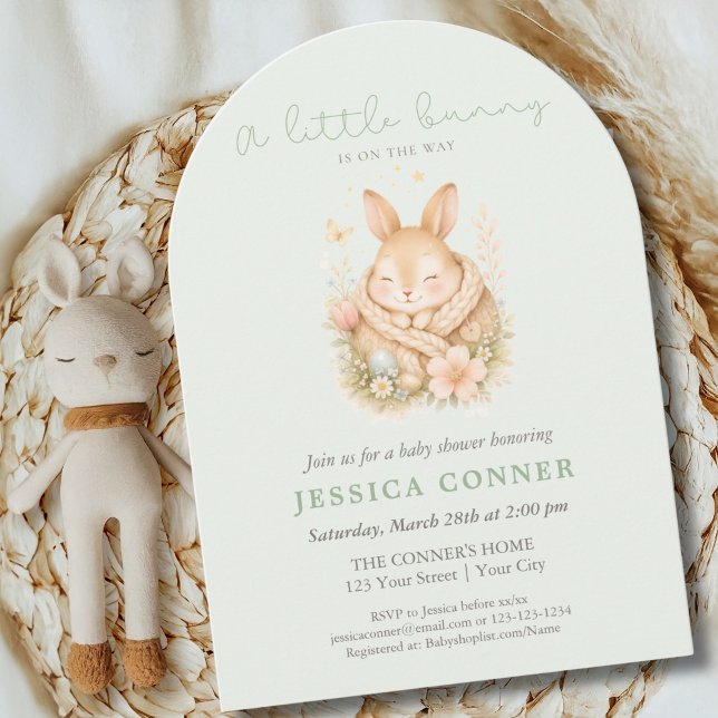 Invitation Petit Lapin Vert Sauge Bébé Fête de Naissance Neut (Créateur téléchargé)