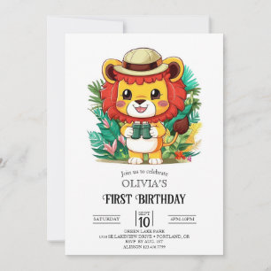 Invitation Petit Lion coloré 1er anniversaire numérique