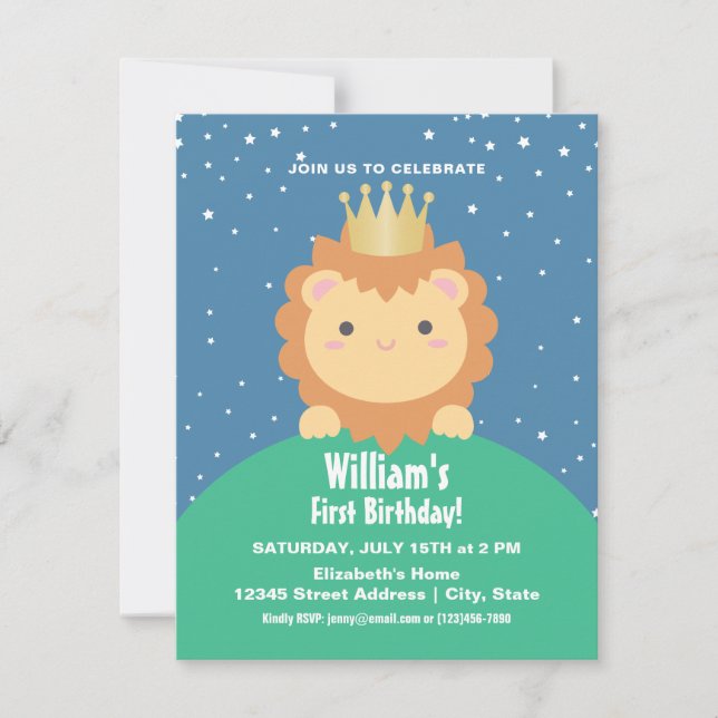 Invitation Petit Lion Cub avec Couronne Bébé 1er anniversaire (Devant)