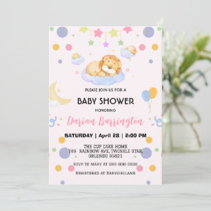Invitation Petit Lion lune ballons de lune baby shower filles