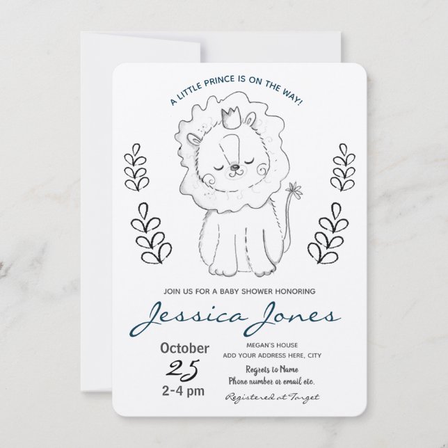 Invitation Petit Lion Prince Boy Baby shower Rustique (Devant)