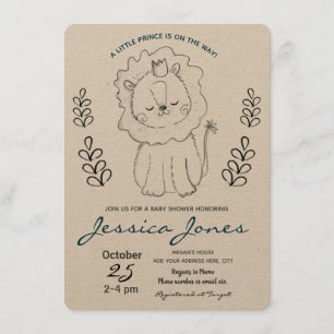 Invitation Petit Lion Prince Boy Baby shower Rustique