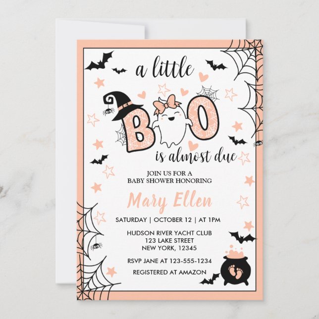 INVITATION PETIT LITTLE BOO ROSE HALLOWEEN BABY SHOWER (Devant)