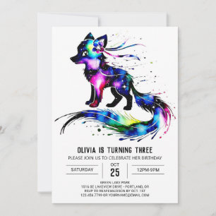 Invitation Petit loup de forêt Digital Girl Anniversaire