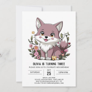 Invitation Petit Loup numérique coloré Anniversaire