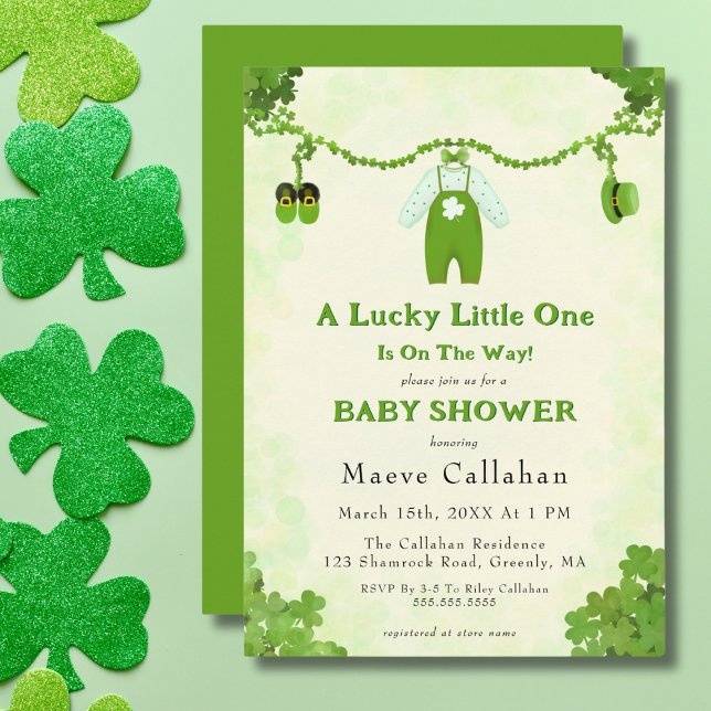 Invitation Petit Lucky One Shamrock Baby shower de tenue bébé (Créateur téléchargé)