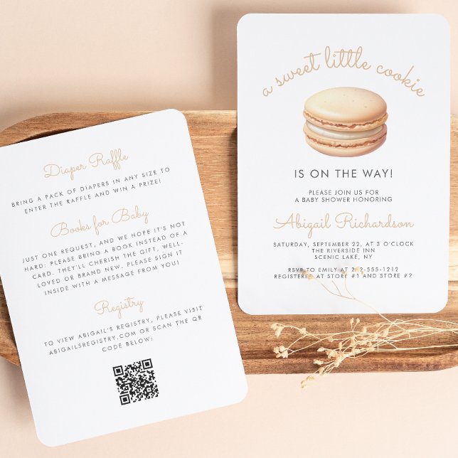 Invitation Petit Macaron Code QR Neutre pour Baby Shower Cook (Créateur téléchargé)