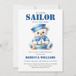 Invitation Petit marin Nautical Blue Bear Baby shower garçon