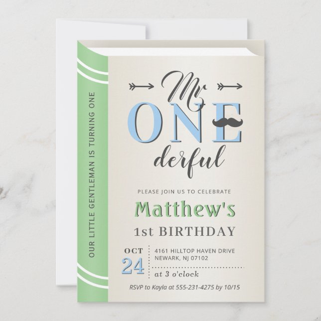 Invitation Petit Messieurs M. Onederful 1er anniversaire (Devant)