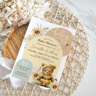 Invitation Petit miel Bee Sunflower Bear Baby shower