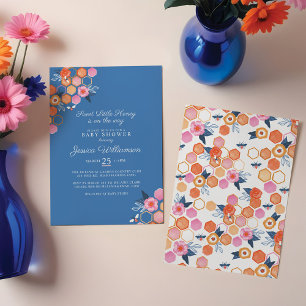 Invitation Petit Miel Doux En Chemin Abeille florale bleue