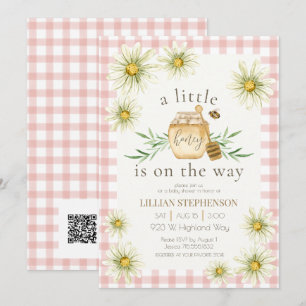 Invitation Petit miel en chemin abeille rose baby shower QR