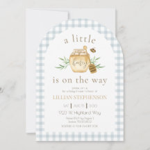 Petit miel en route Baby Shower en vichy bleu