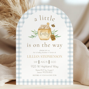 Invitation Petit miel en route Baby Shower en vichy bleu