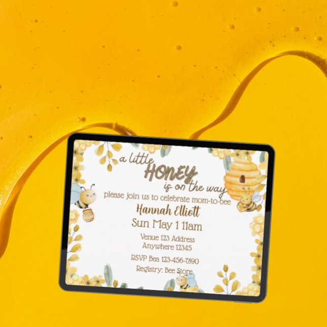 Invitation Petit Miel En Route Fête De Bébé Abeille Jaune (Créateur téléchargé)