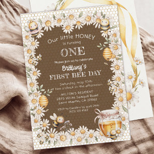 Invitation Petit Miel qui a un an Abeille Marguerite 1er Anni