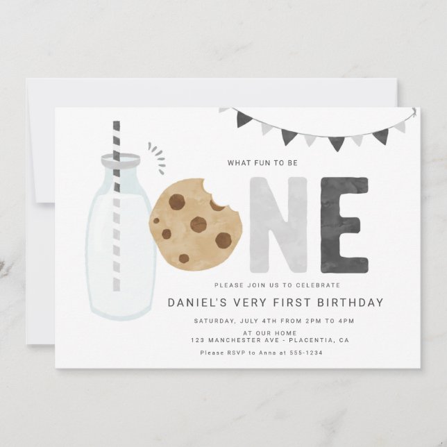 Invitation Petit Milk and Cookies First birthday (Devant)