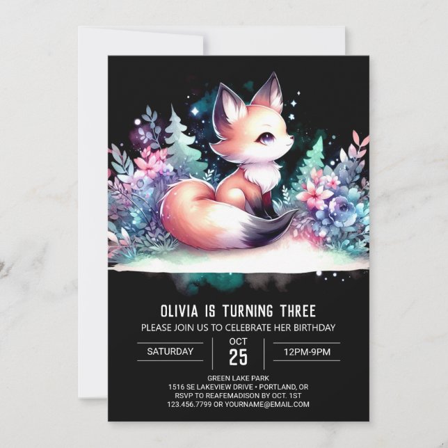 Invitation Petit minimaliste Fox Anniversaire numérique (Devant)
