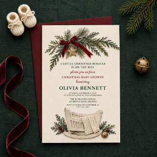 Invitation Petit Miracle de Noël Baby Shower Rustique