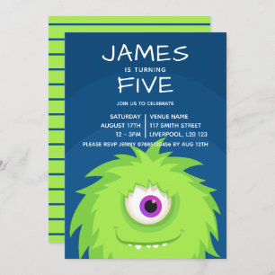Invitation Petit Monster bleu vert