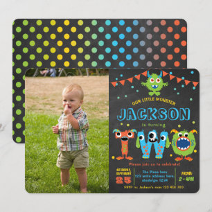 Invitation Petit Monster Chalkboard garçon 2e anniversaire ph