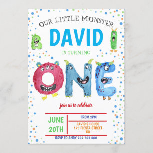 Invitation Petit Monster Garçon Premier Anniversaire Monstres