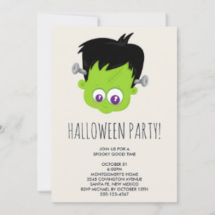 Invitation Petit monstre de Frankenstein vert mignon visage H