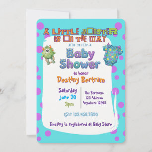 Invitation Petit Monstre en Route, Baby Shower Bleu Violet