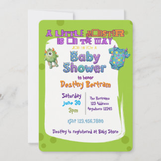 Invitation Petit monstre en route, Baby Shower vert