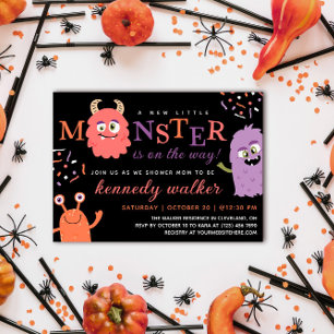 Invitation Petit monstre rose violet Baby shower d'Halloween