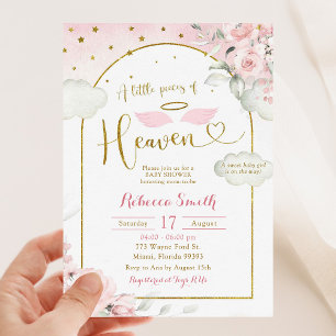 Invitation Petit morceau de Baby shower d'or rose du ciel