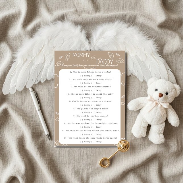 Invitation Petit Morceau de Ciel Jeu de devinette Beige  (Little Piece of Heaven Guess Who Game Invitation)