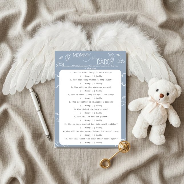 Invitation Petit Morceau de Ciel Jeu de Devinette Bleu  (Little Piece of Heaven Guess Who Game Invitation)