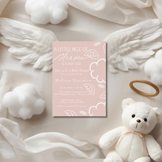 Invitation Petit morceau de ciel rose baby shower (Little Piece of Heaven pink baby shower Invitation)