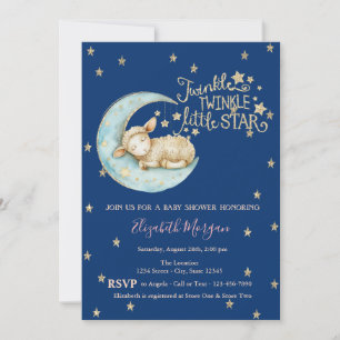 Invitation Petit Mouton,Lune,Paillettes Scintillante Étoile B