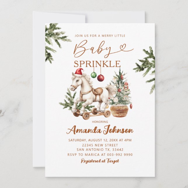 Invitation Petit Noël Bébé Cheval à Bascule Sprinkle (Devant)