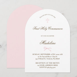 Invitation petit nœud rose Première Sainte Communion