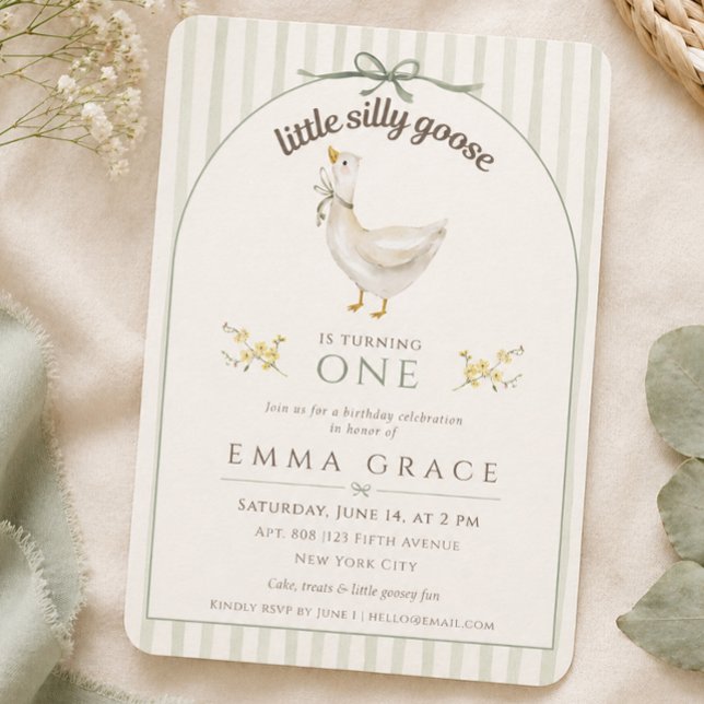 Invitation Petit Oie Ridicule Vert Sauge Anniversaire Anniver (Little Silly Goose Sage Green Birthday Birthday Invitation)