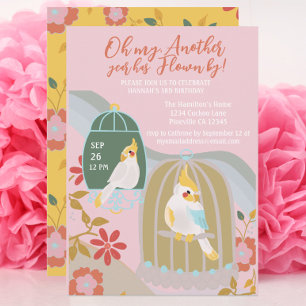Invitation Petit Oiseau arc-en-ciel rose fille Anniversaire